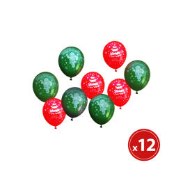 Set de baloane - rosu-verde, cu motive de Craciun - 12 buc / pachet