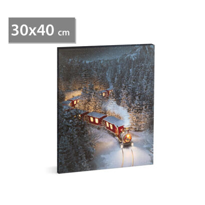 Tablou de Craciun cu LED - Tren - 2 x AA, 30 x 40 cm