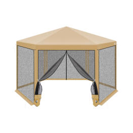 Pavilion Hexagonal de Gradina cu Plasa de Tantari - Bej - 2 x 2 x 2 x 2.5 m