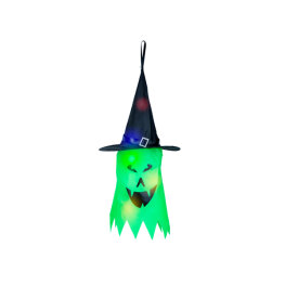 Halloween-i LED dekor - szellem - zöld - 10 színes LED - akasztható - 2 x 2032 - 75 x 35 cm