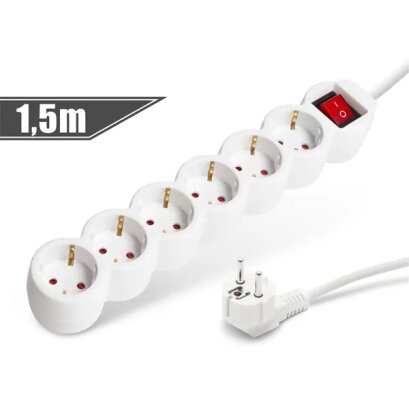 Elosztó 6-os kapcsolós - 3x1.0 mm - 1,5 m