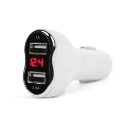 Adaptor Bricheta Auto - 2 x USB, cu Voltmetru si Ampermetru - Alb