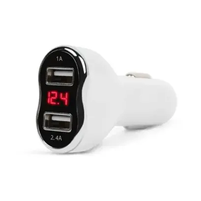 Adaptor Bricheta Auto - 2 x USB, cu Voltmetru si Ampermetru - Alb