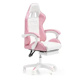 Scaun Gamer cu Suport pentru Picioare, pentru Copii - Roz, Alb
