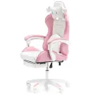 Scaun Gamer cu Suport pentru Picioare, pentru Copii - Roz, Alb