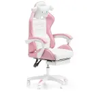 Scaun Gamer cu Suport pentru Picioare, pentru Copii - Roz, Alb