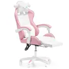 Scaun Gamer cu Suport pentru Picioare, pentru Copii - Roz, Alb