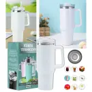 Termos Alb din Otel Inoxidabil cu Pai, 1200 ml