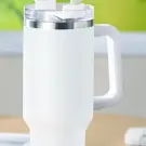 Termos Alb din Otel Inoxidabil cu Pai, 1200 ml