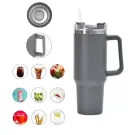 Termos Gri din Otel Inoxidabil cu Pai, 1200 ml