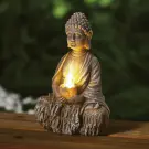 Statuie Buddha cu Solar, Lumânare și LED Alb Cald - 12,5 x 8,5 x 19 cm