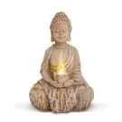 Statuie Buddha cu Solar, Lumânare și LED Alb Cald - 12,5 x 8,5 x 19 cm