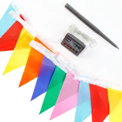 Ghirlandă Solară cu Steaguri Colorate LED - 4 m - 35 LED-uri
