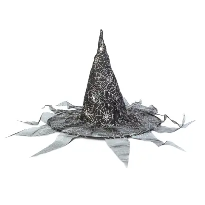 Pălărie de Vrăjitoare de Halloween - Neagră cu Pânză de Păianjen - 38 x 32 cm