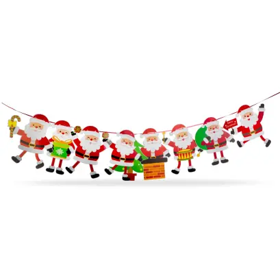 Girlandă de hârtie de Crăciun - 8 Moși Crăciun - 3,5 m