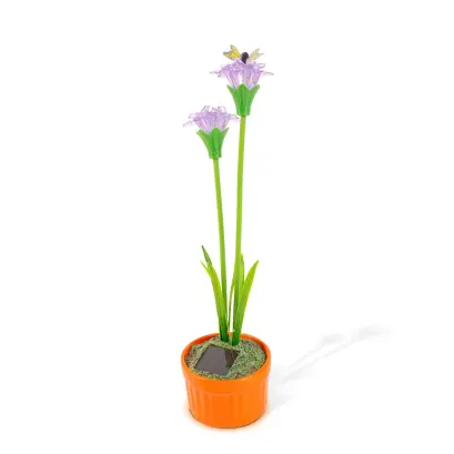 Lampă Solară Colorată cu Flori - Violet - 10 LED-uri Cald Alb - 8 x 8 x 32 cm
