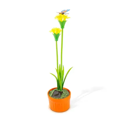 Decorațiune Solară cu Flori Colorate - 10 LED-uri Cald-Albe - Galben - 8 x 8 x 32 cm