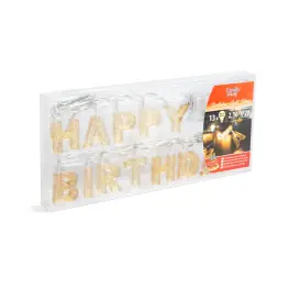 Ghirlandă LED - 'Happy Birthday' - 13 LED-uri - Alb Cald - 2 metri - Cu Baterii