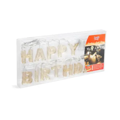 Ghirlandă LED - 'Happy Birthday' - 13 LED-uri Alb Cald - 2,16 m - Pe Baterii