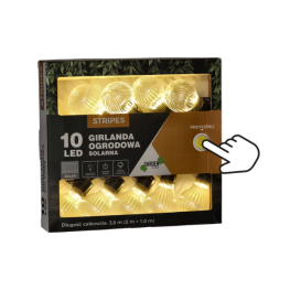 Ghirlandă solară de grădină - 3,8 m lungime, cu dungi, 10 LED-uri, alb cald