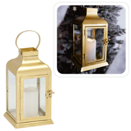 Lampion de Crăciun din metal auriu cu LED - 11 x 11 x 22 cm