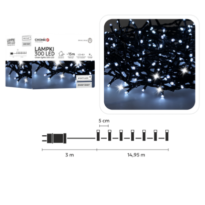 Ghirlandă LED de exterior/interior - 300 de diode - alb rece - 3 + 15 m