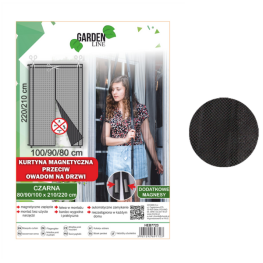 Plasă de țânțari magnetică pentru ușă - 80/90/100 x 210/220 cm - negru