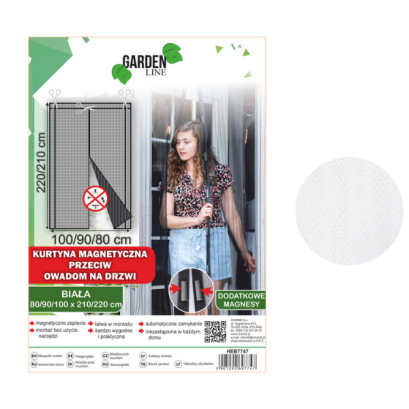 Plasă de țânțari magnetică pentru ușă - alb - 80/90/100 x 210/220 cm