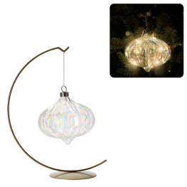 Decorațiuni din sticlă transparentă cu perle și LED-uri, 15 cm, model suspendat, set de 6 bucăți