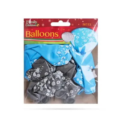 Set de baloane – Albastru-Argintiu, cu motive de Craciun – 12 buc / pachet