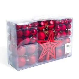 Set Ornamente pentru Brad - 100 de Globuri + Vârf Stea, Roșu