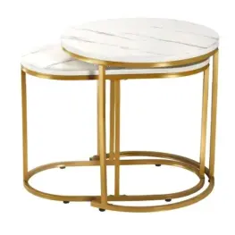 Masă de Cafea din Două Piese - 60 x 32 x 40 cm / 50 x 50 x 50 cm, Aspect Marmură