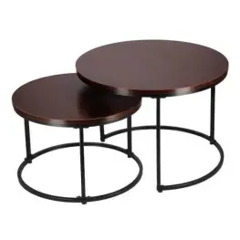 Set măsuțe de cafea rotunde, cu două niveluri, stil loft