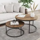 Set măsuțe de cafea rotunde, cu două niveluri, stil loft