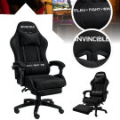 Scaun gaming din catifea cu suport pentru picioare, ergonomic, reglabil, cu cadru metalic – Negru