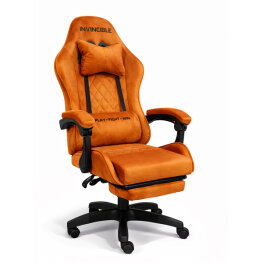 Scaun gaming din catifea cu suport pentru picioare, ergonomic, reglabil, cu cadru metalic – Portocaliu