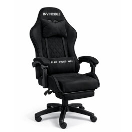 Scaun gaming din catifea cu suport pentru picioare, ergonomic, reglabil, cu cadru metalic – Negru