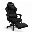 Scaun gaming din catifea cu suport pentru picioare, ergonomic, reglabil, cu cadru metalic – Negru