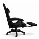 Scaun gaming din catifea cu suport pentru picioare, ergonomic, reglabil, cu cadru metalic – Negru