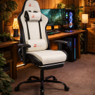Scaun gaming ergonomic alb cu suport de picioare - design modern minimalist