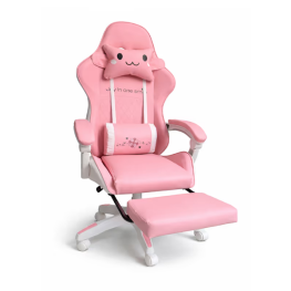Scaun Gaming Roz cu Suport pentru Picioare – Ergonomic, Reglabil