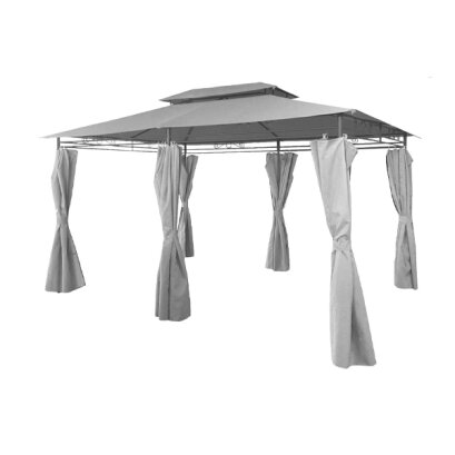 Pavilion de Gradina cu Cadru Metalic si Perdele - Gri - 3 x 4 m
