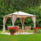 Pavilion de Gradina cu Cadru Metalic si Perdele - Gri - 3 x 4 m