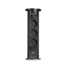 Prelungitor Motorizat Incorporabil - 3 x 250 V - Negru + USB-A, TYPE-C