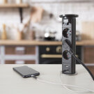 Prelungitor Motorizat Incorporabil - 3 x 250 V - Negru + USB-A, TYPE-C
