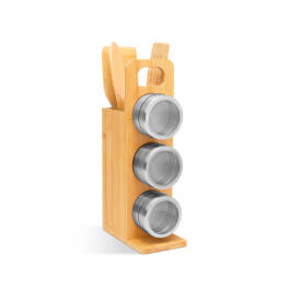 Raft Magnetic pentru Condimente - Set de Ustensile din Bambus - 7 Parti - 80 x 135 x 275 mm