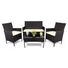 Set Mobilier de Gradina cu Efect Ratan GardenLine - Masa + Banca + 2 Scaune - Maro + Crem