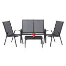 Set Mobilier de Gradina GardenLine cu Cadru Metalic - Masuta de Cafea + Banca + 2 Scaune - Negru