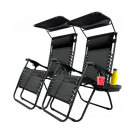 Set Sezlong de Gradina Garden Line cu Parasolar Ajustabil - Negru - 178 x 68 x 110 cm