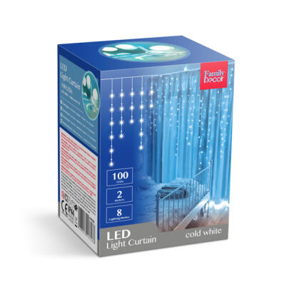 Perdea Luminoasa - 100 buc. LED - Alb Rece - la Retea - IP44 - 2,2 m - 8 Programe